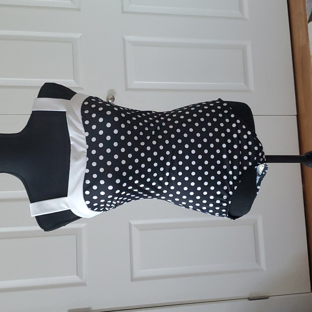 Vintage Inspired Black and White Polka Dot One Piece Size 12